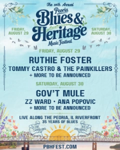 Peoria Blues & Heritage Music Festival 2025 lineup poster.