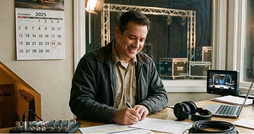 Homme souriant en train de signer un papier