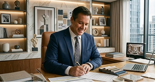 Homme en costume signant un contrat