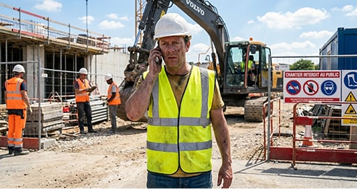 Homme au téléphone sur un chantier