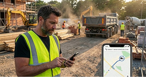 Homme sur son téléphone sur un chantier