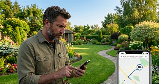 Jardinier au téléphone suivant sa commande