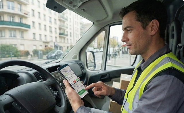 Chauffeur regardant son téléphone