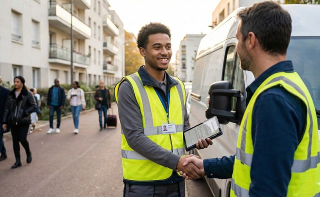 Ouvriers se serrant la main