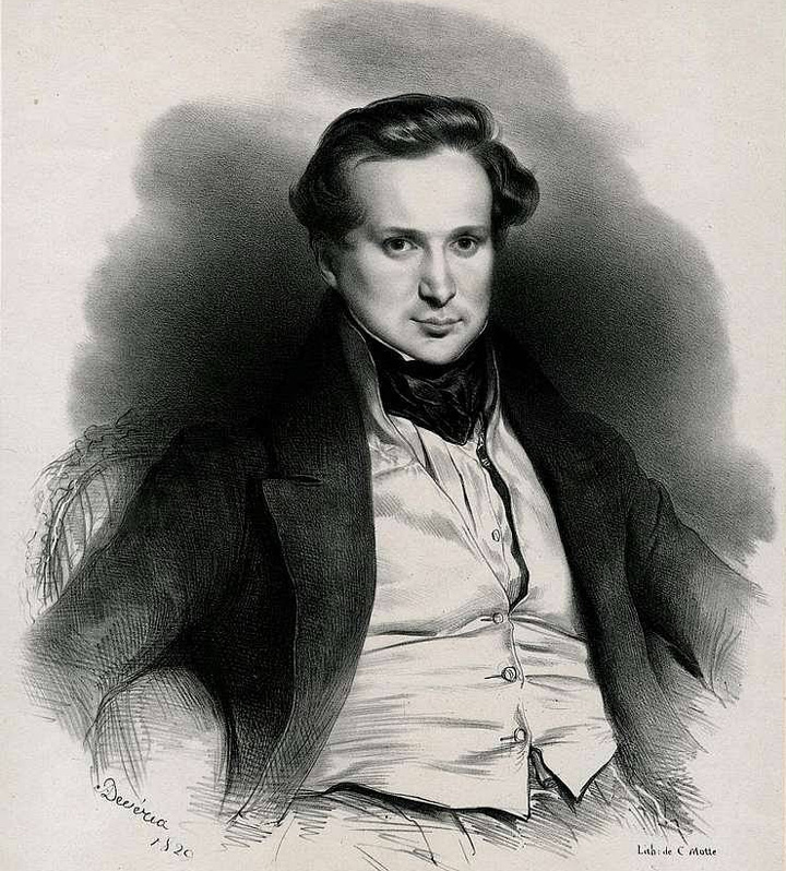 Black and white portrait of a man in 19th-century attire, seated.