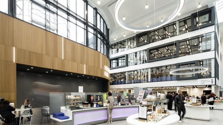 University of West London modern campus atrium  -  bright open learning space at the Ealing campus
