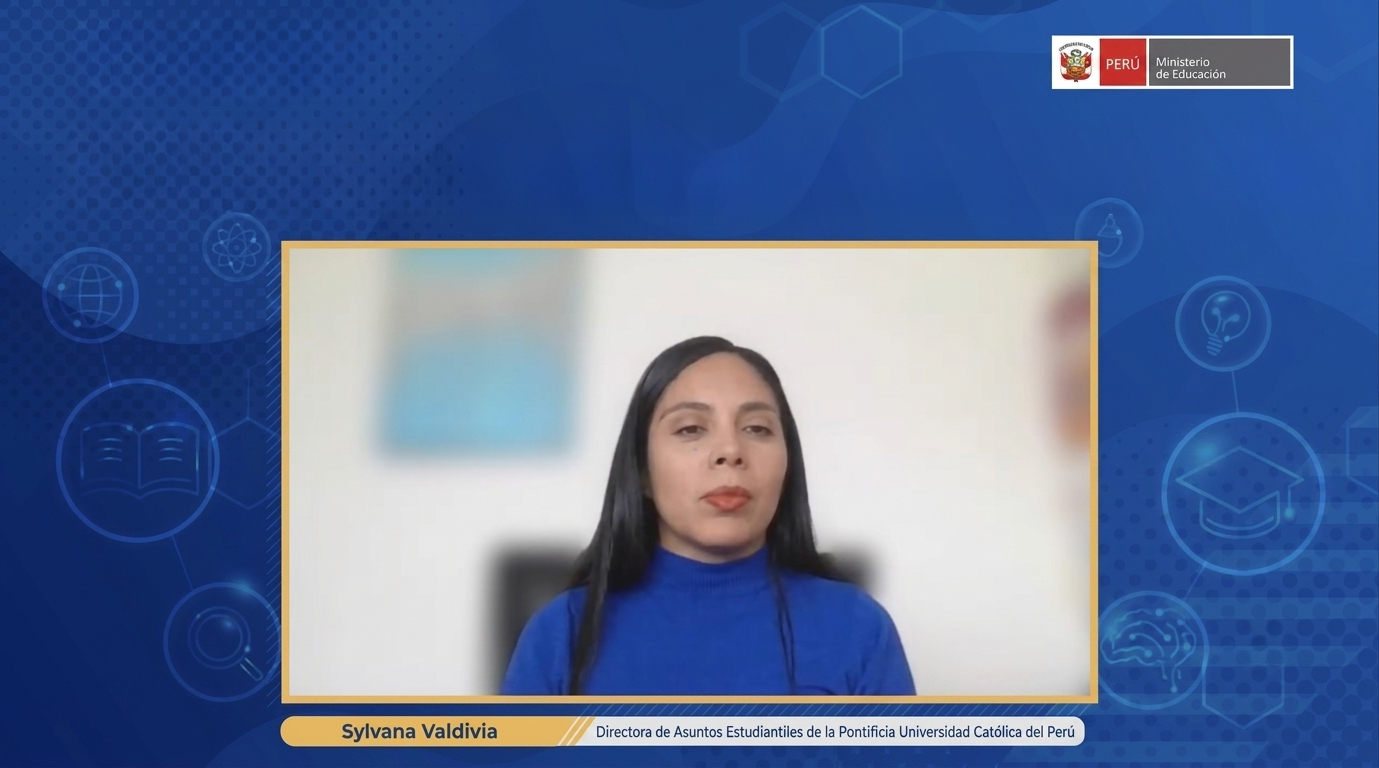 Directora de la Dirección de Asuntos Estudiantiles, Sylvana Valdivia, aparece como ponente en el IV Ciclo de Webinars Universidades que cuidan: Prevención y atención de la conducta suicida, organizado por el Ministerio de Educación (Minedu)