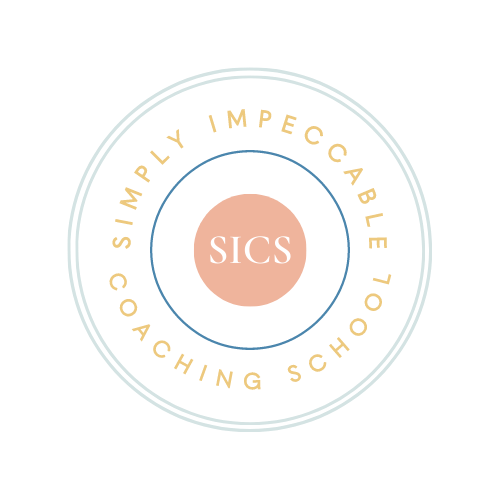 Coaching school logo with peach color and blue and teal circle outlines