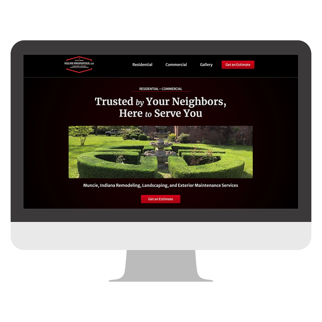 Home page of a recent website project within a mockup of a computer desktop.
