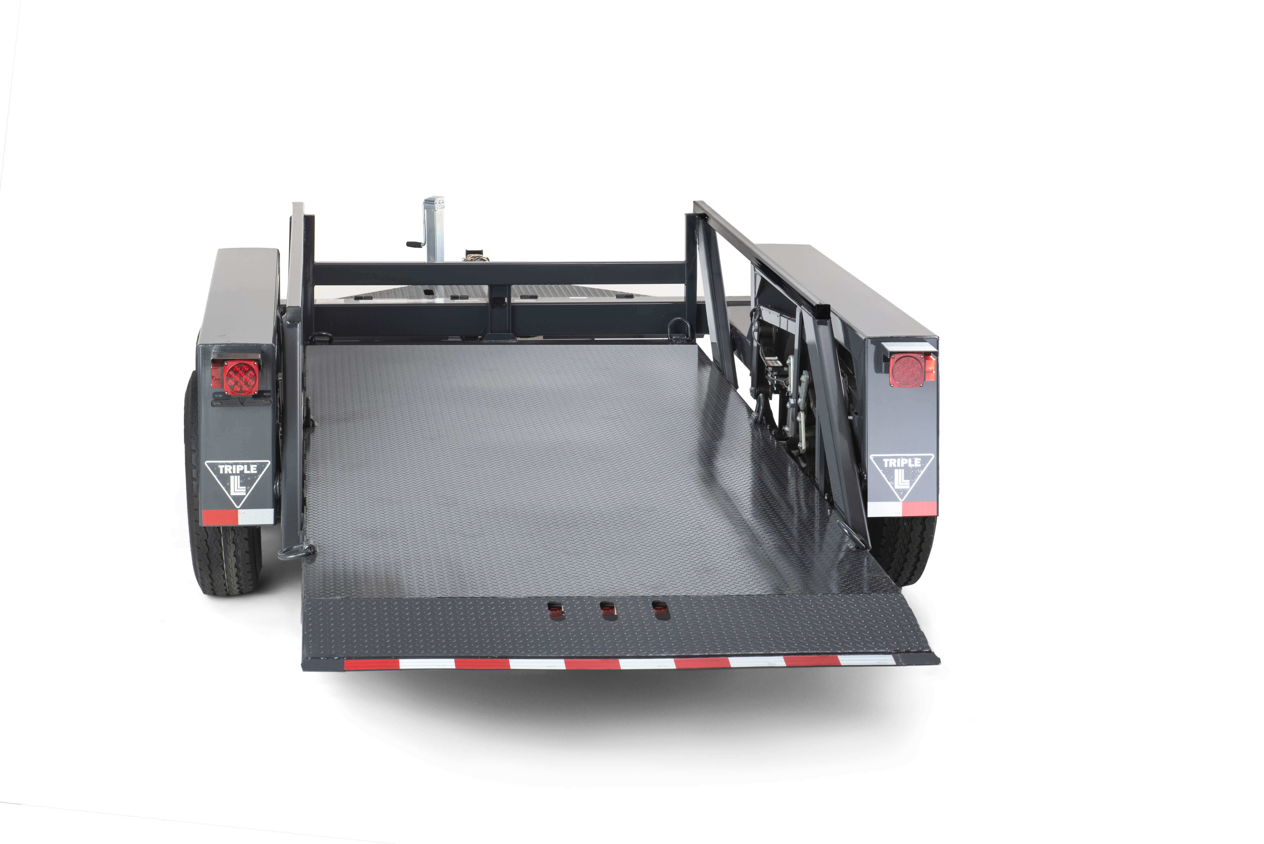 close-up image of flatbed heavy duty (10k) tandem axle drop deck trailer