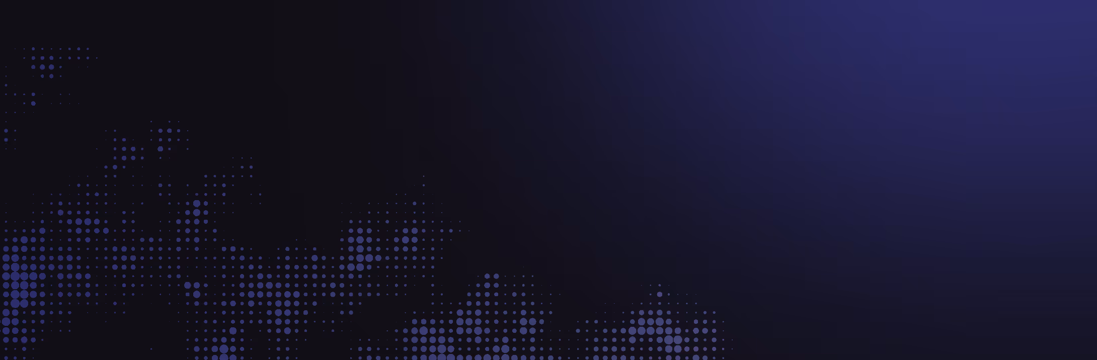 Abstract dark blue background with a pattern of blue dots forming scattered clusters on left