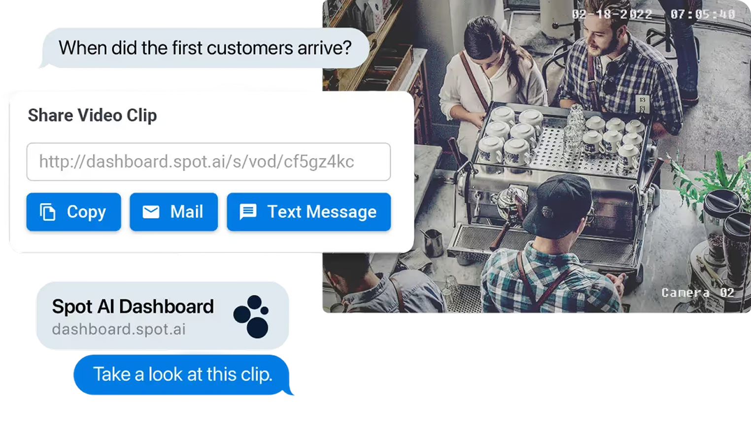 Video footage with sharing options in the Spot AI dashboard