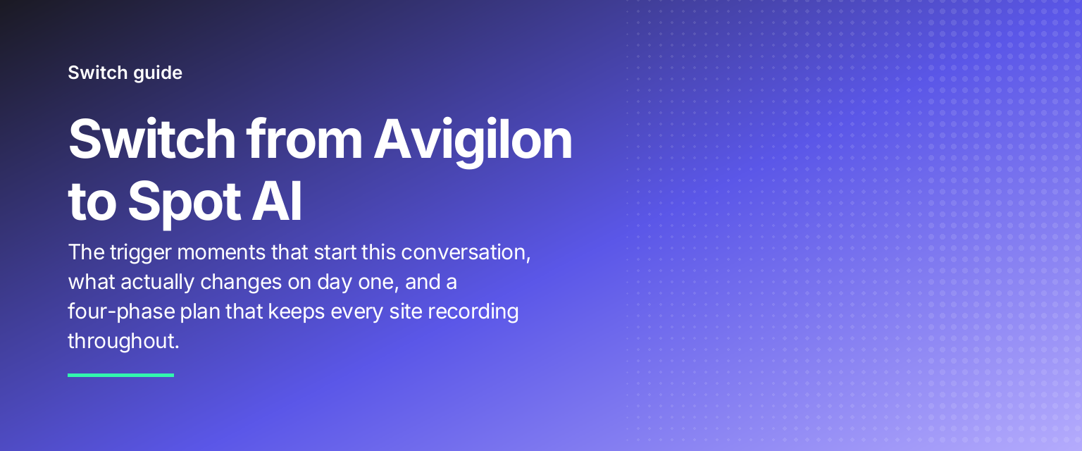 Switch from Avigilon to Spot AI: The trigger moments that start this conversation, what actually changes on day one, and a four-phase plan that keeps every site recording throughout