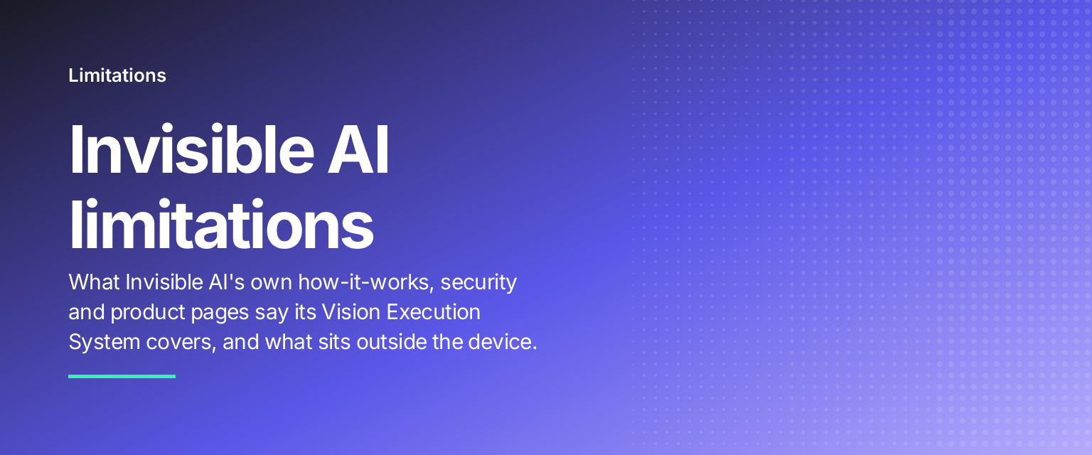 Invisible AI limitations: What Invisible AI's own how-it-works, security and product pages say its Vision Execution System covers, and what sits outside the device