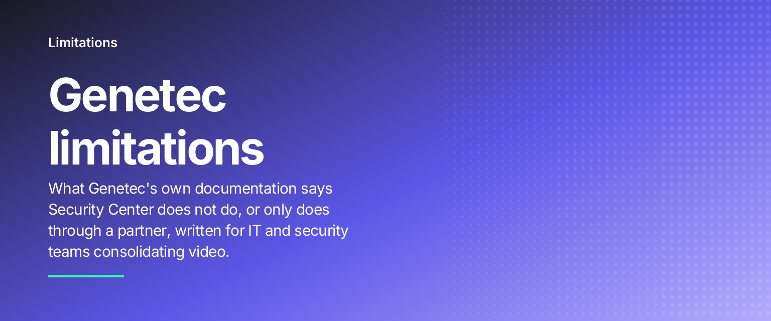 Genetec limitations: What Genetec's own documentation says Security Center does not do, or only does through a partner, written for IT and security teams consolidating video