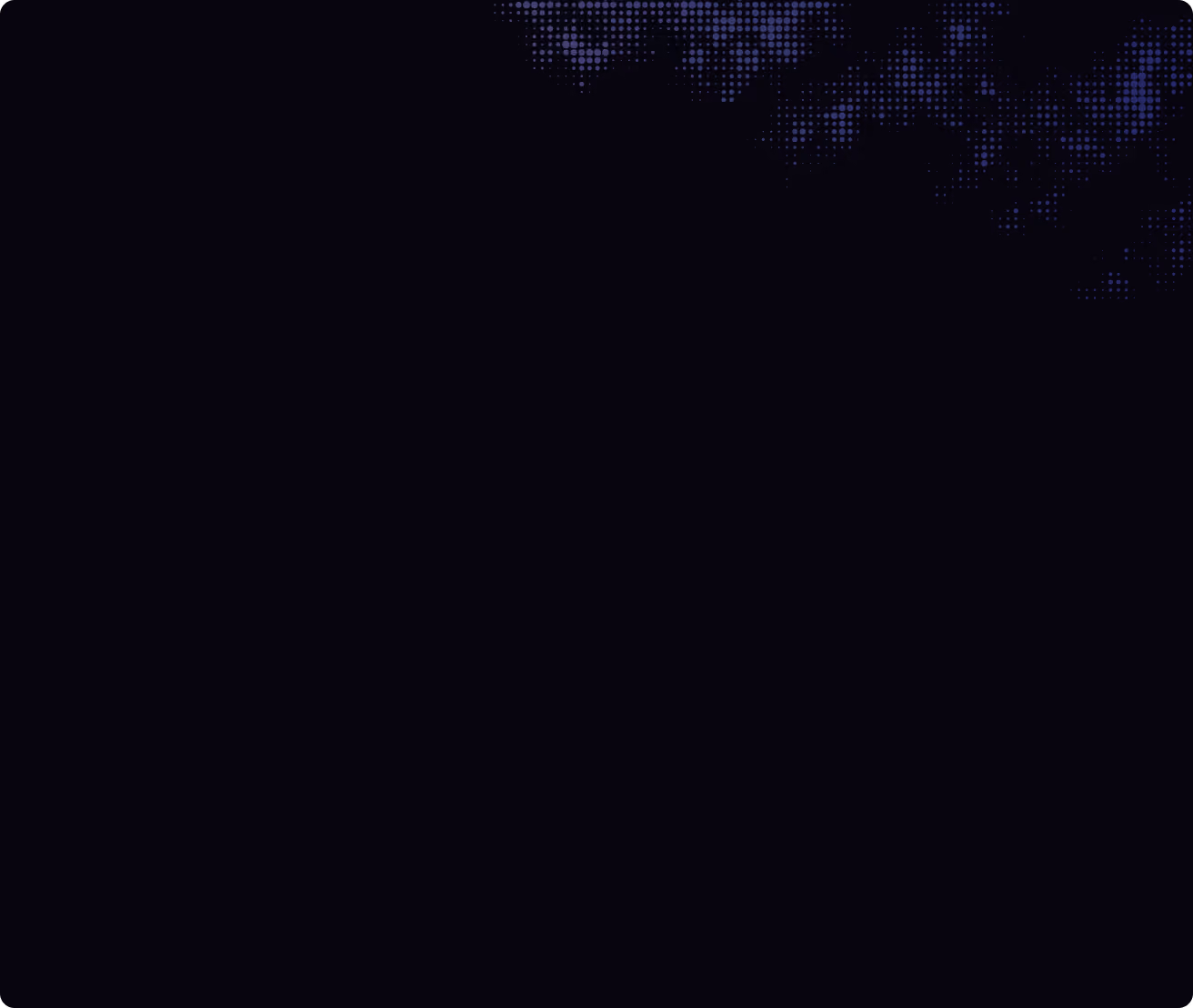 Purple pixelated cloud-like pattern on black background in the image's top right corner.