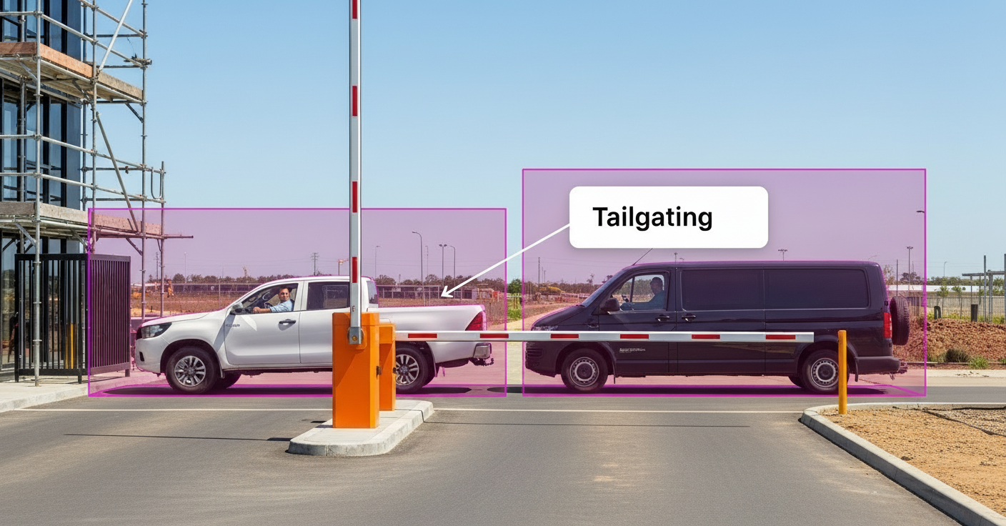 Monitoring for tailgating at site access points with video AI
