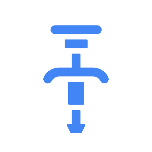 Blue icon of a chiropractic adjusting tool with a T-shaped handle and an arrow pointing downward.