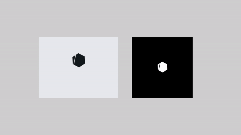 Two hexagon-shaped logos side by side: black on white background and white on black background.