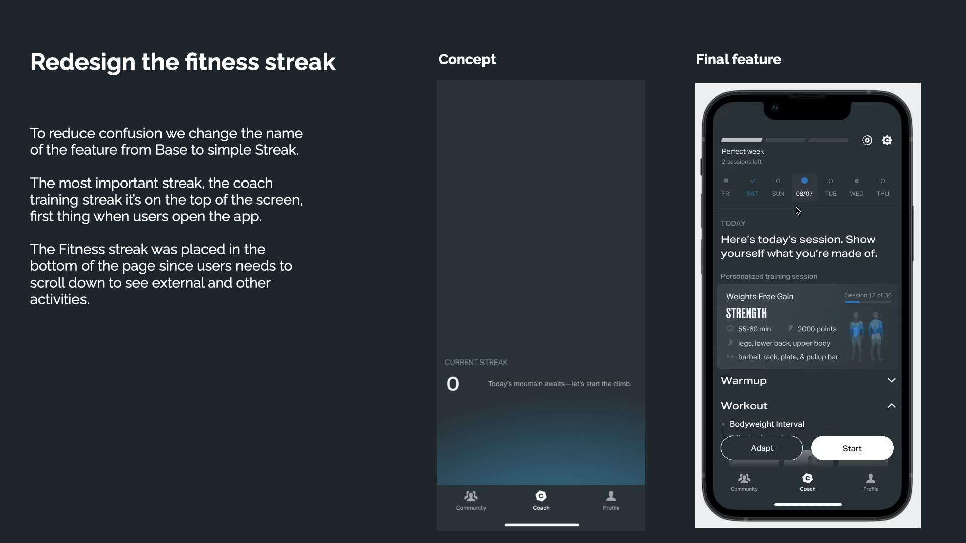 Redesign the fitness streak - concept vs final