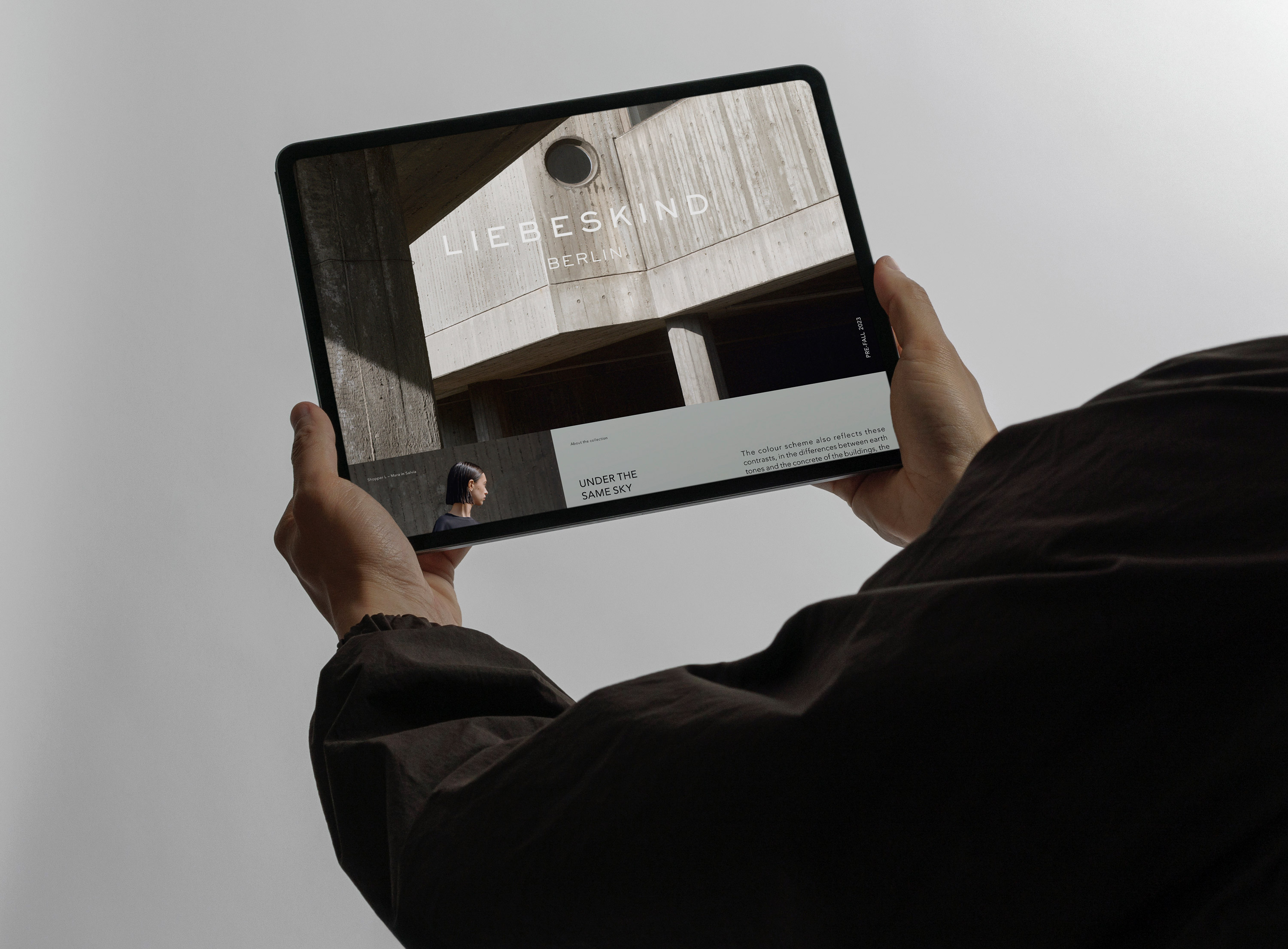 Liebeskind Berlin look book displayed on a tablet device.