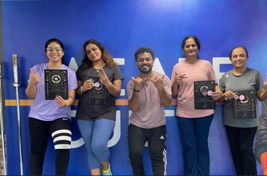 Members celebrating their cult Ninja achievement in class
