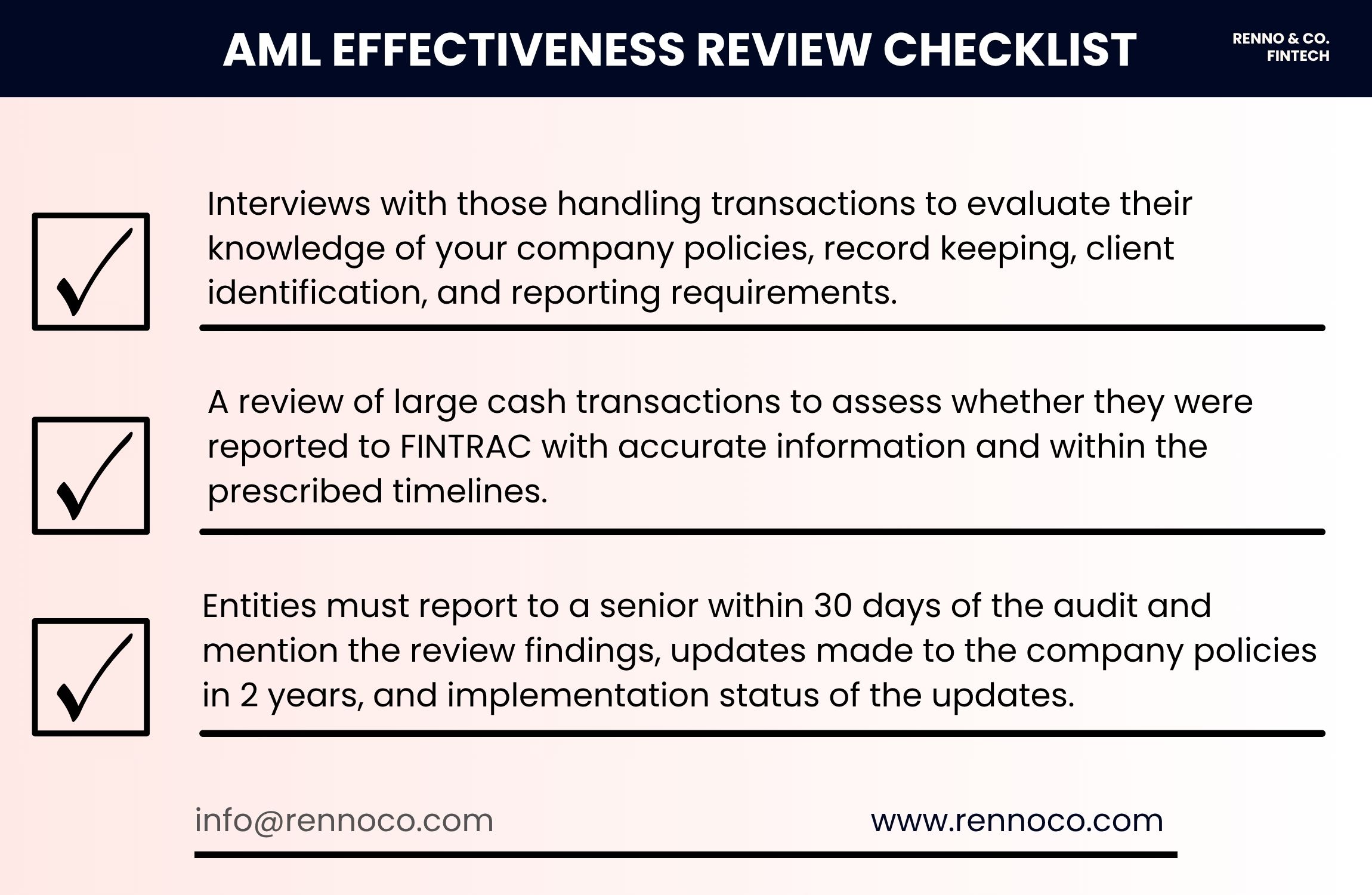 The things you’re expected to do under an AML effectiveness review.
