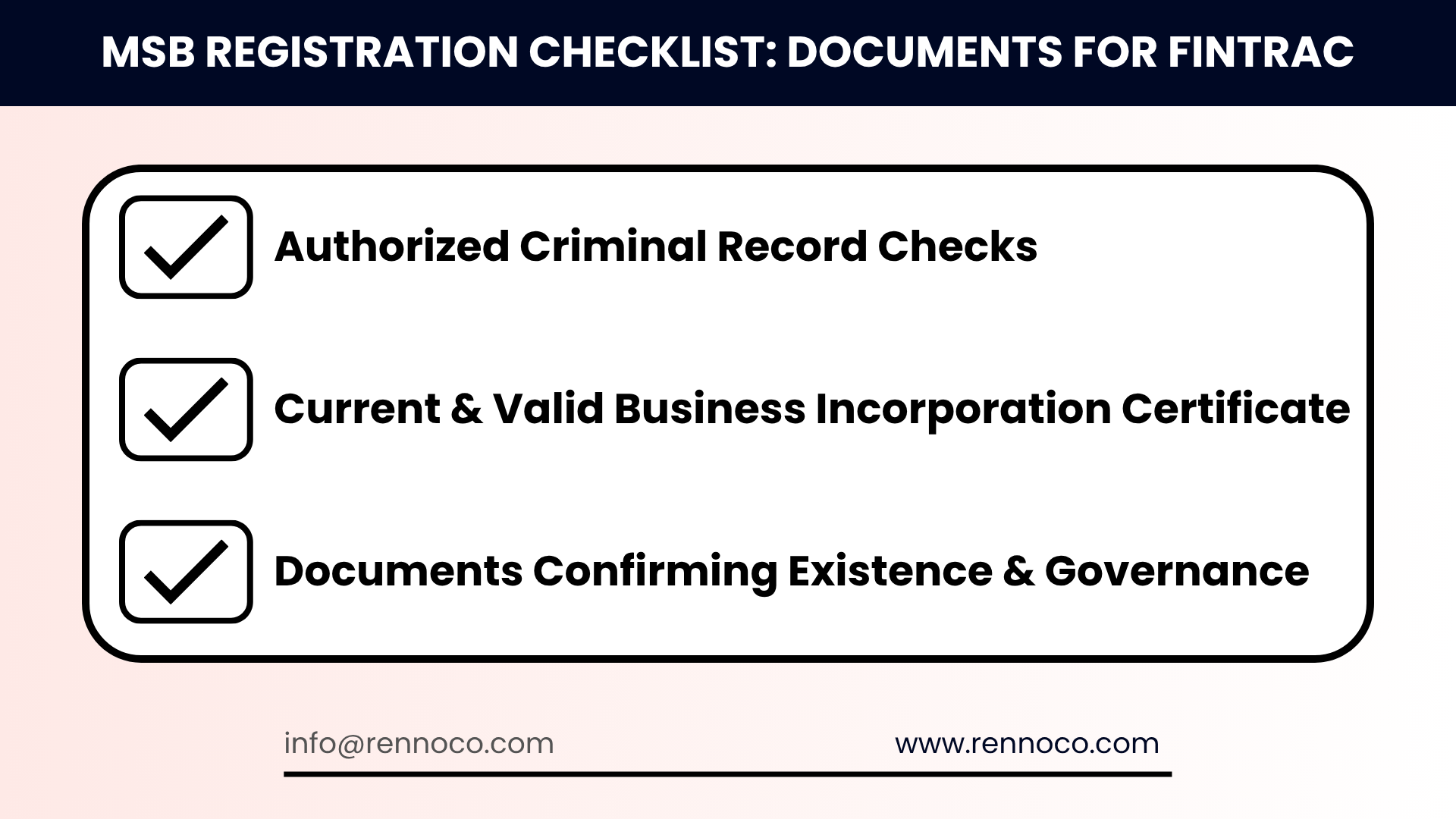 A checklist of documents for fulfilling MSB registration requirements.