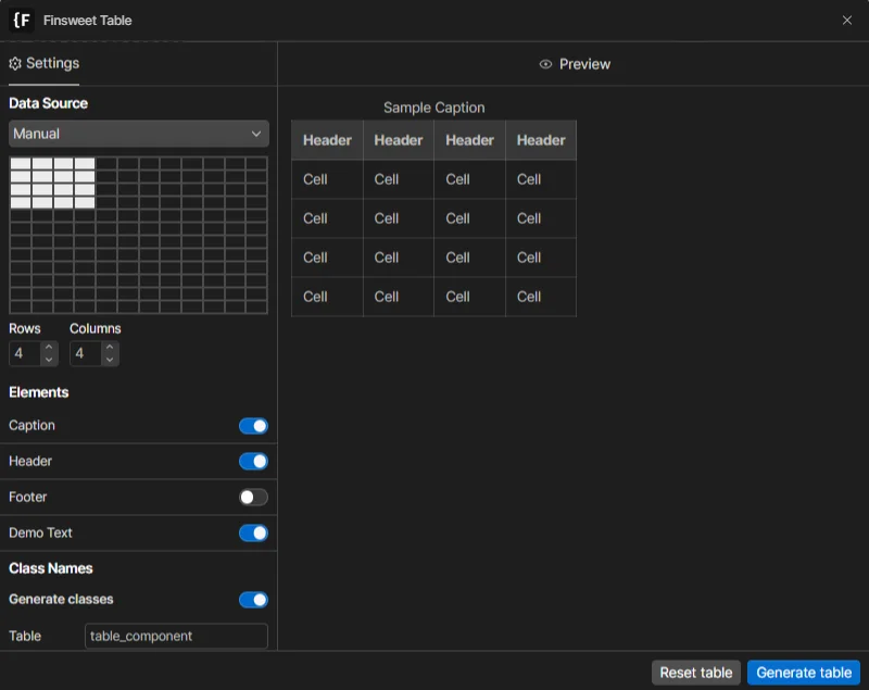 finsweet table generator