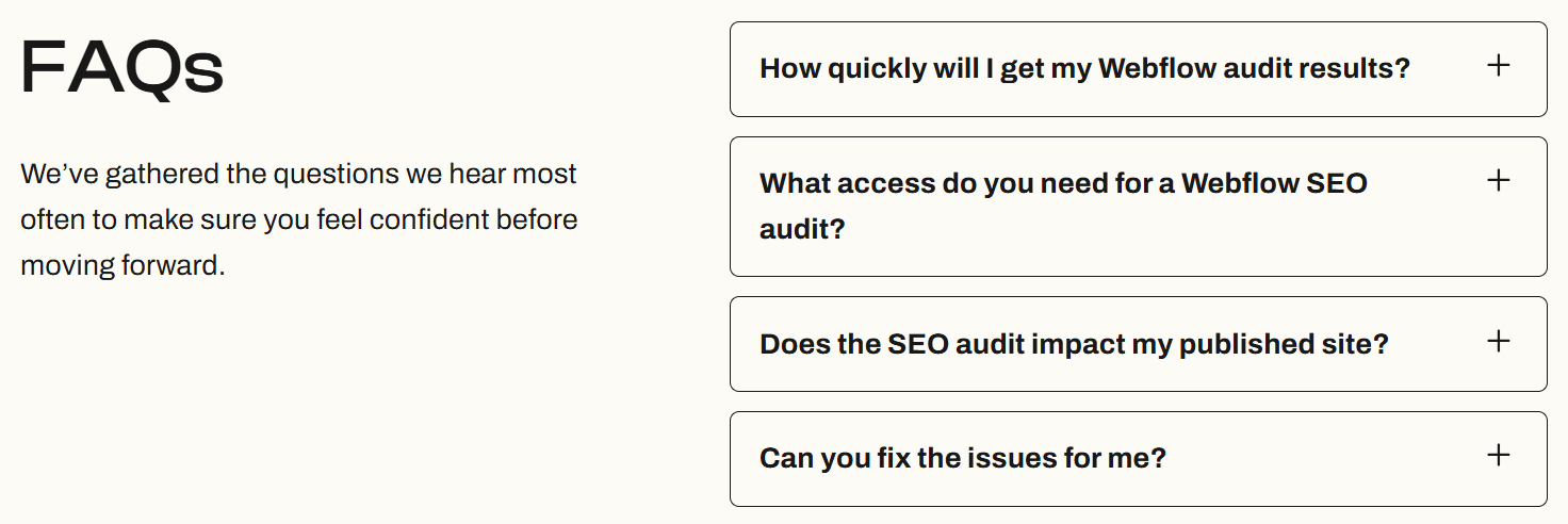 FAQ section on our landing page