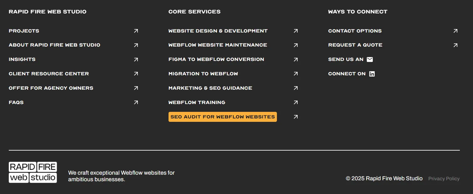 Footer with a link to the new landing page