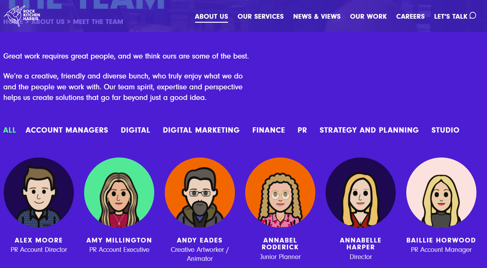 Screenshot from Rock Kitchen Harris team page website