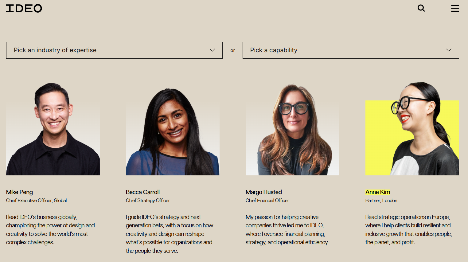 Screenshot from Ideo team page website