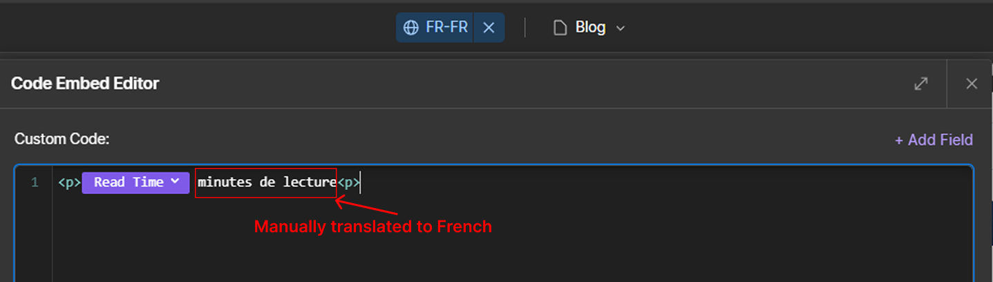Embed Editor with manual translation screenshot