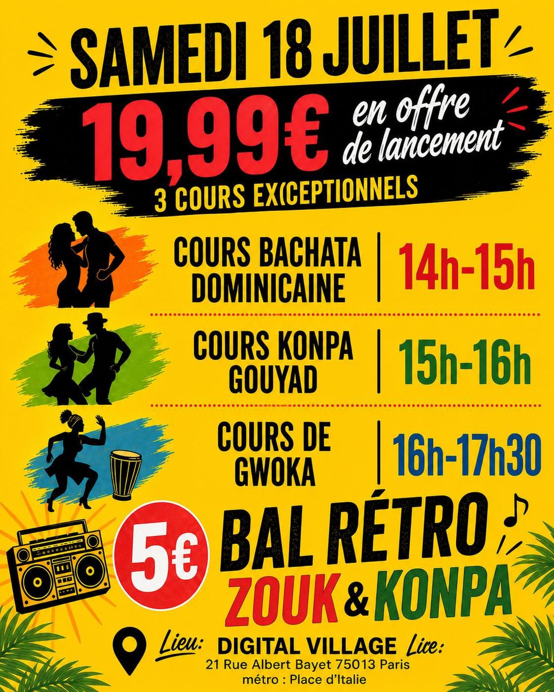 Bal Antillais: zouk retro , konpa , Gwoka