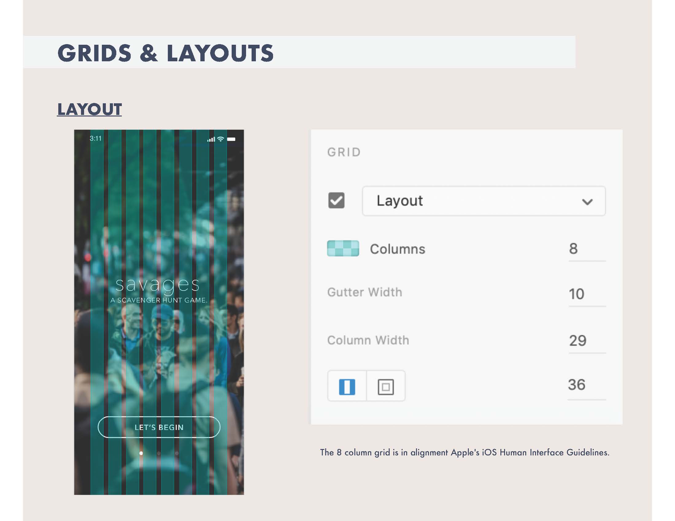 Style guide for Savages mobile scavenger hunt game application.