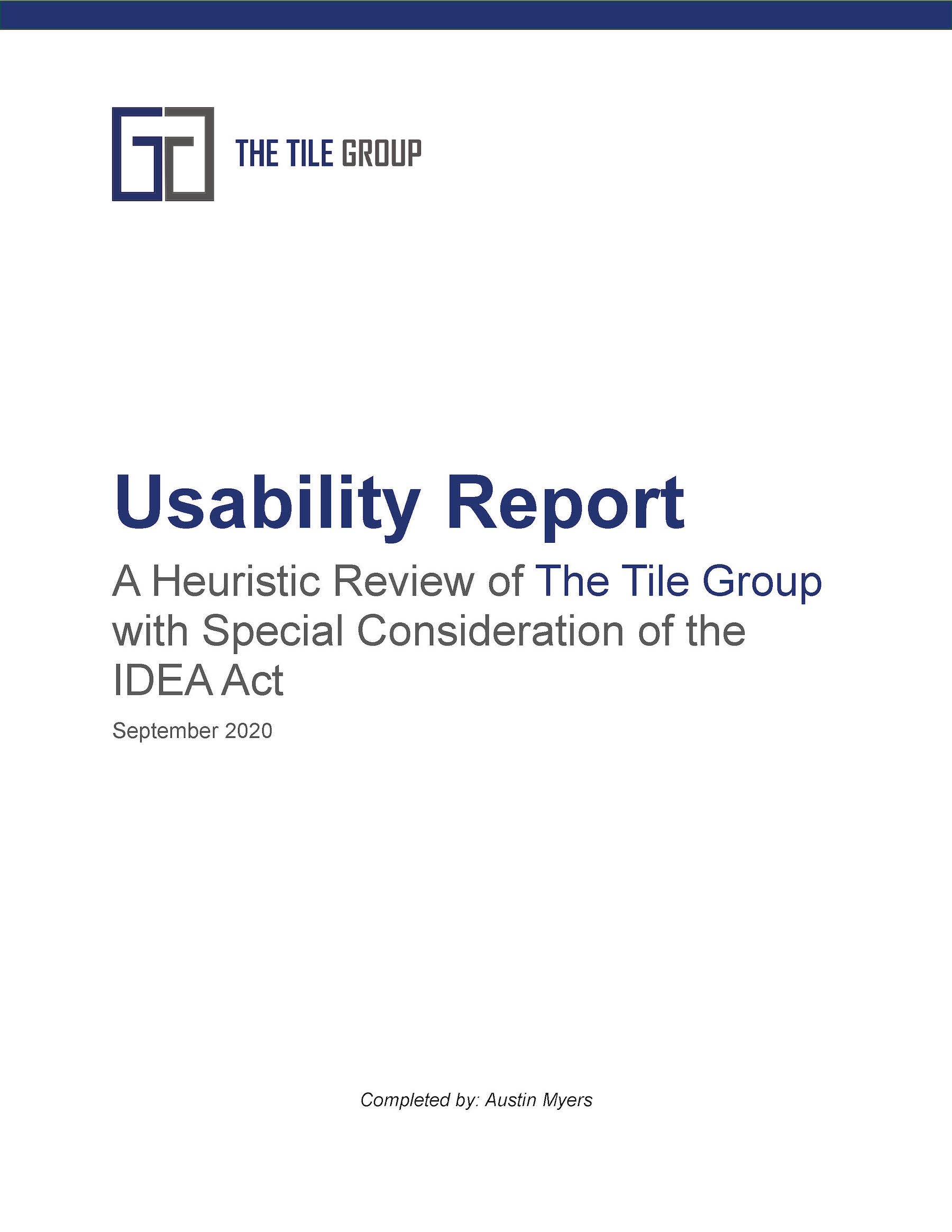 Usability Report Title Page
