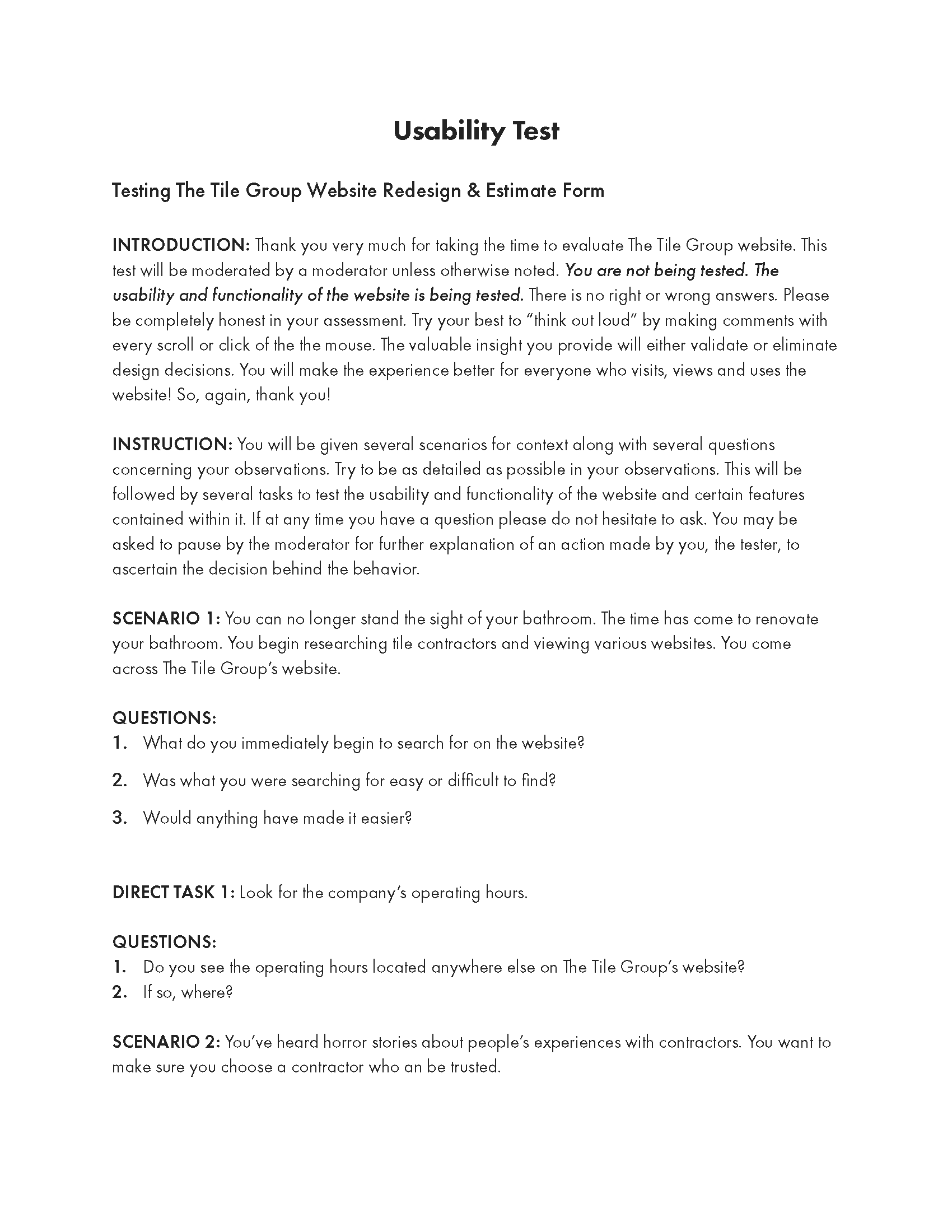 Usability Test Script page 1 of 3