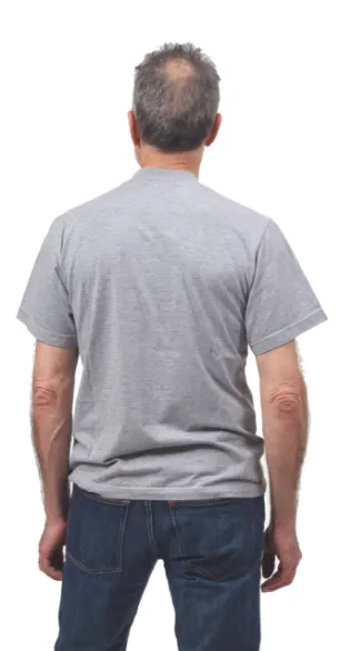 Man wearing grey shirt after ACDF neck surgery