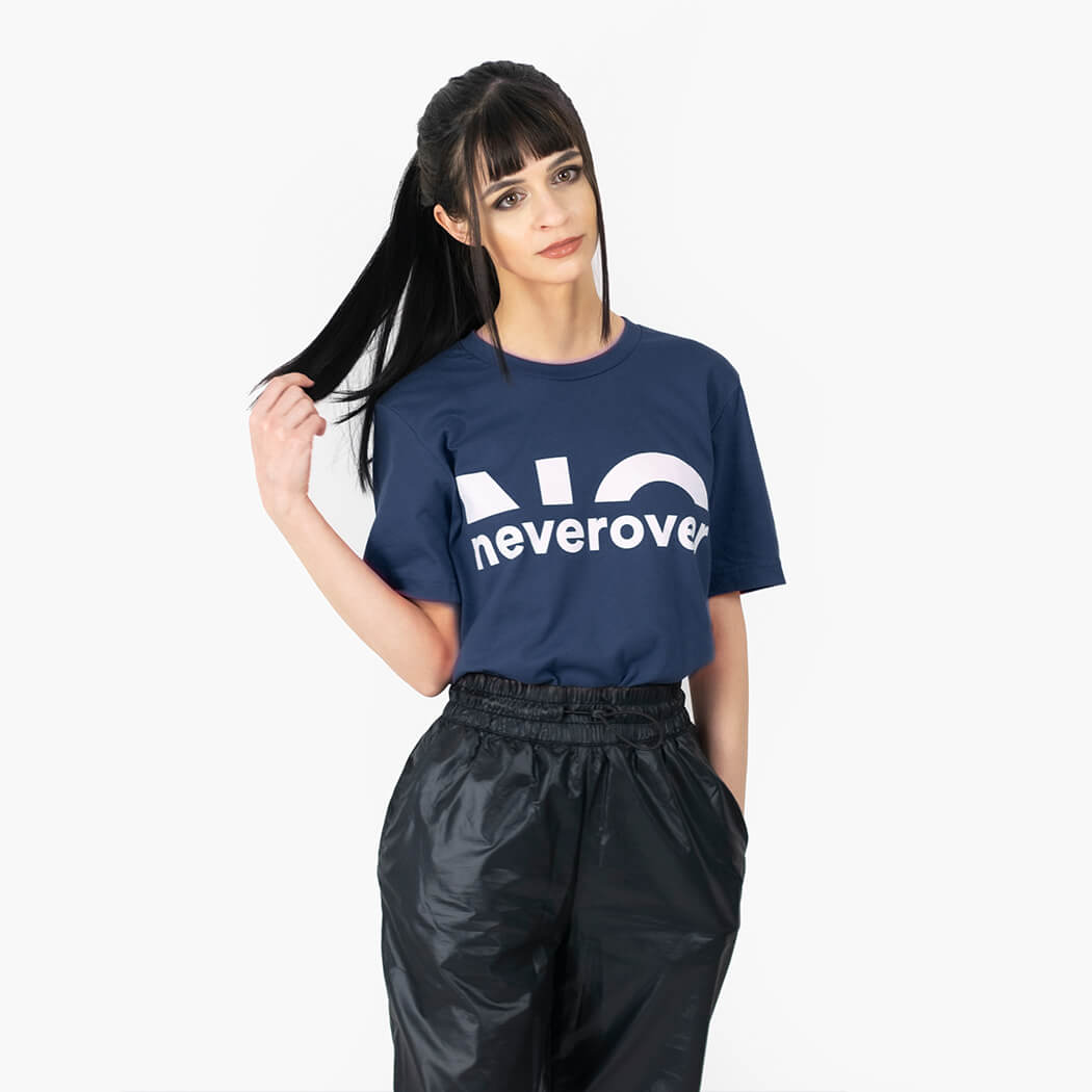 Neverover Graphic Tee, Women's Short Sleeve Crewneck T-shirt - Navy