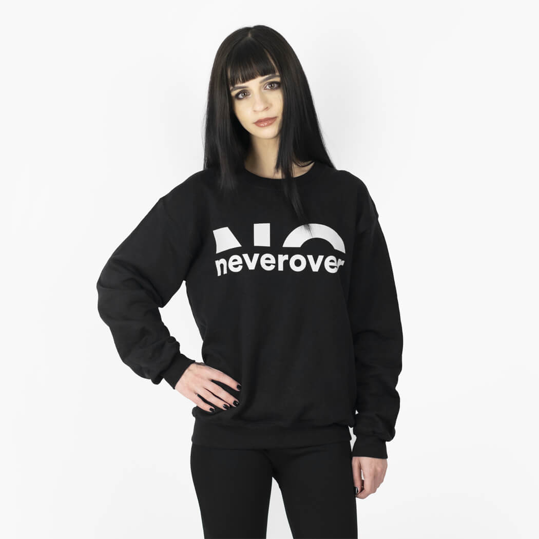 Neverover Graphic Sweatshirt, Women's Essential Long Sleeve Crewneck Fleece Sweatshirt - Black