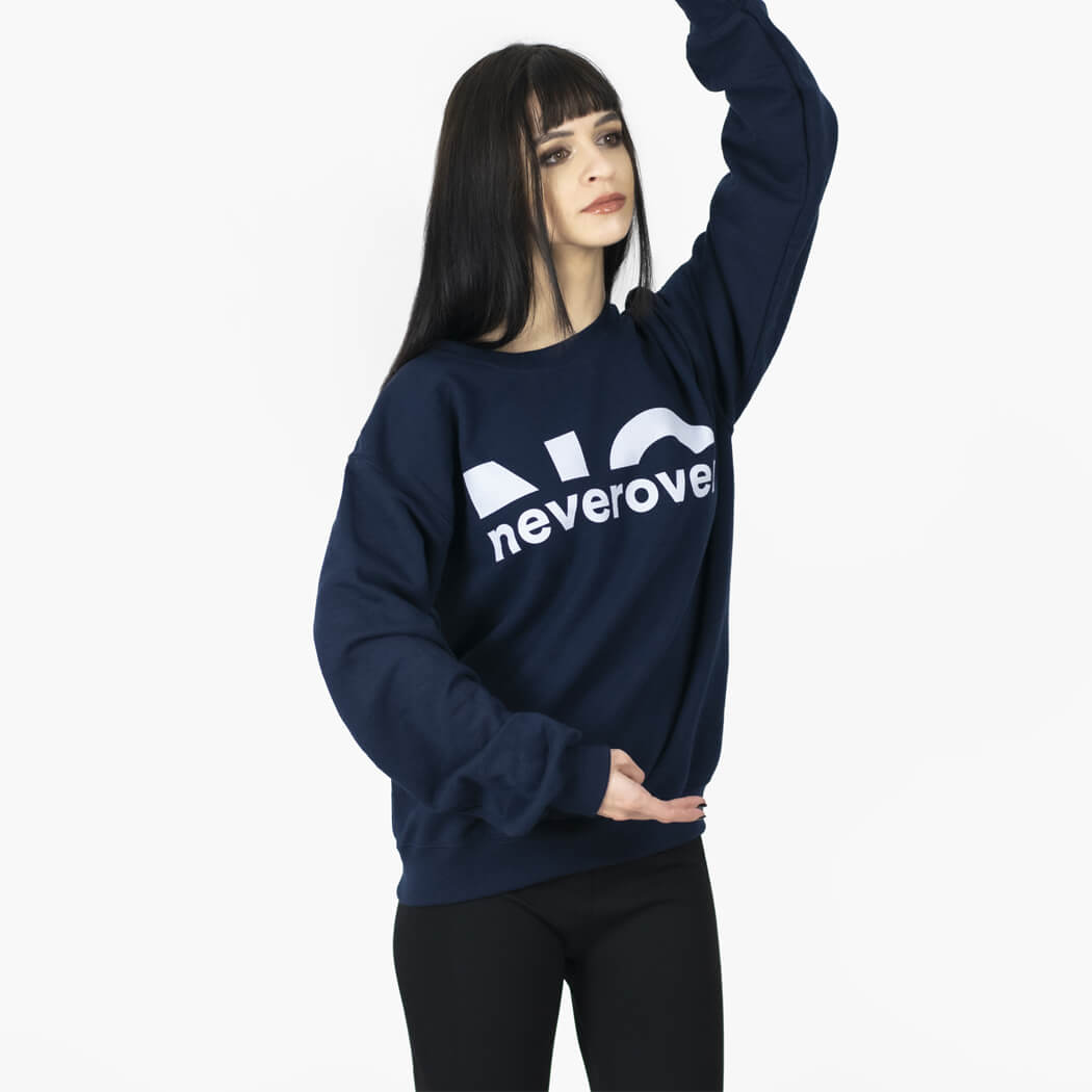 Neverover Graphic Sweatshirt, Women's Essential Long Sleeve Crewneck Fleece Sweatshirt - Navy