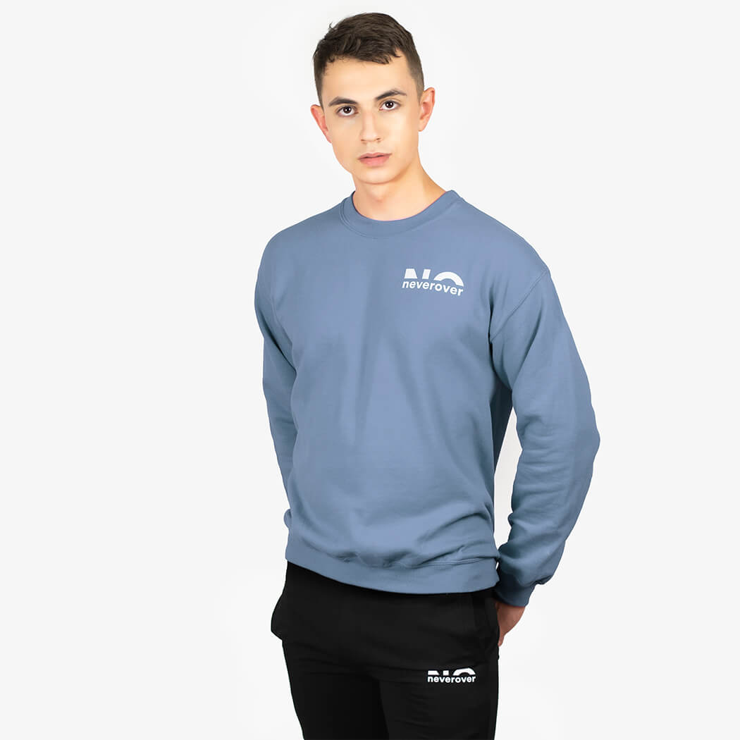 Neverover Athletic Sweatshirt, Men’s Essential Long Sleeve Crewneck Fleece Sweatshirt - Blue