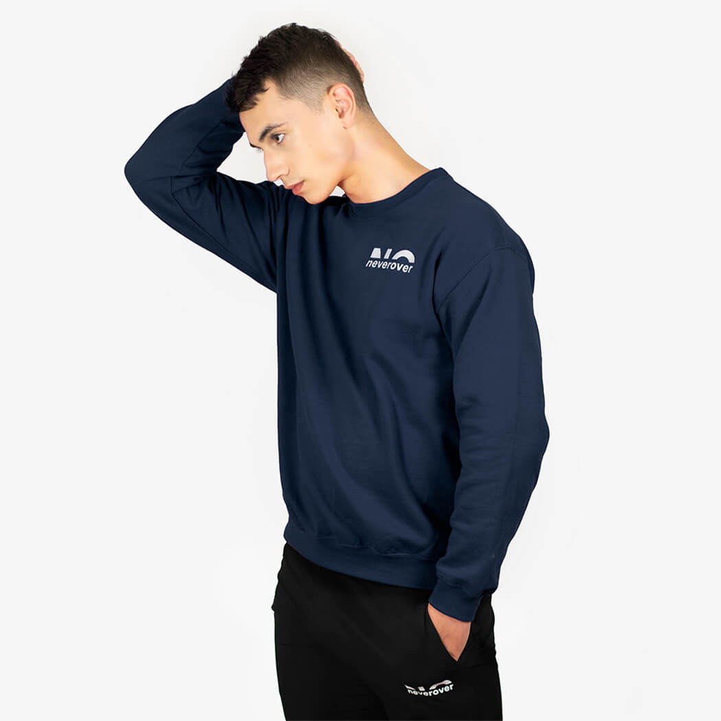 Neverover Athletic Sweatshirt, Men’s Essential Long Sleeve Crewneck Fleece Sweatshirt - Navy