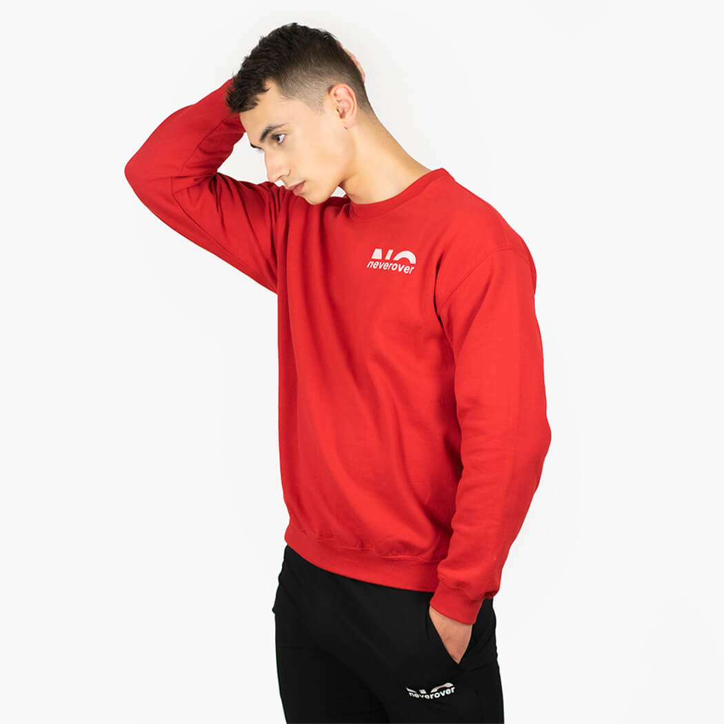 Neverover Athletic Sweatshirt, Men’s Essential Long Sleeve Crewneck Fleece Sweatshirt - Red