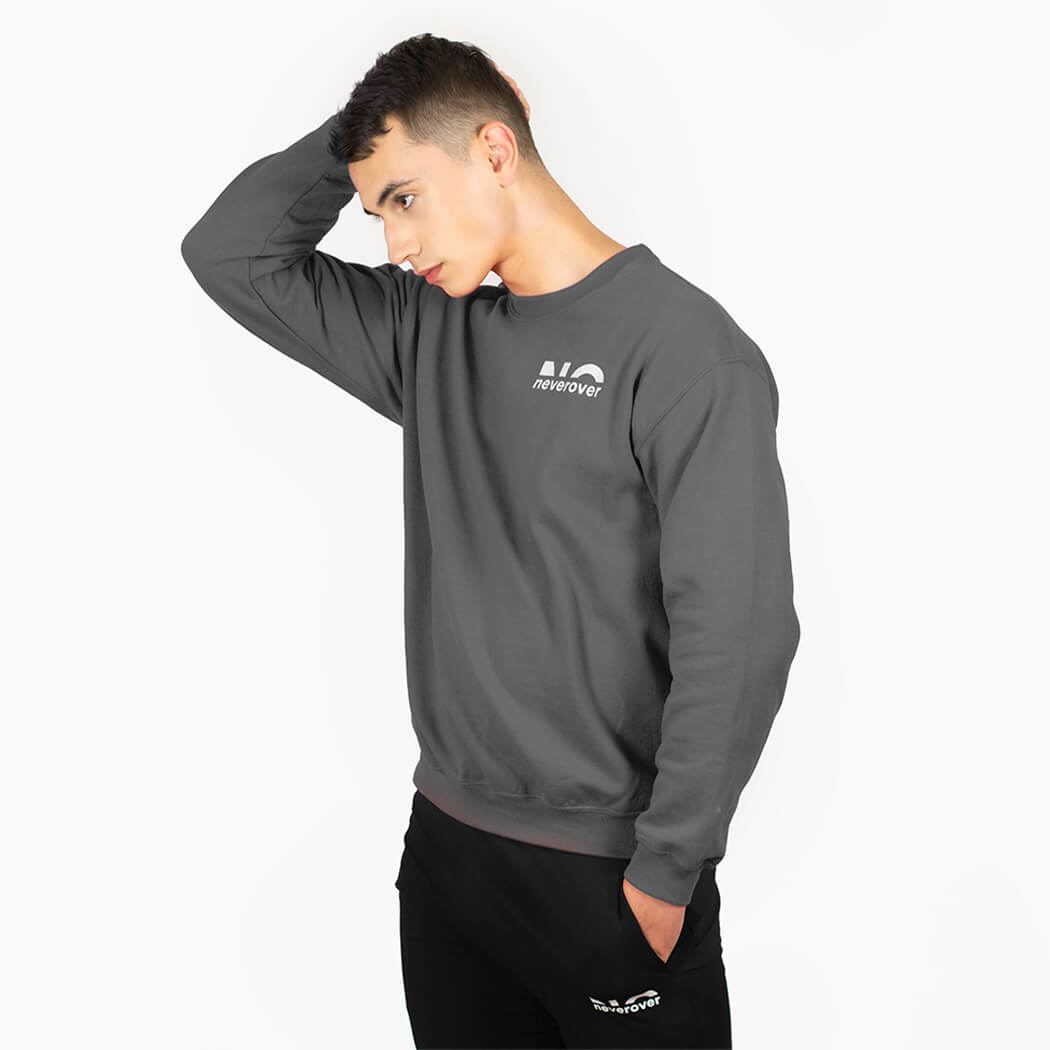 Neverover Athletic Sweatshirt, Men’s Essential Long Sleeve Crewneck Fleece Sweatshirt - Grey