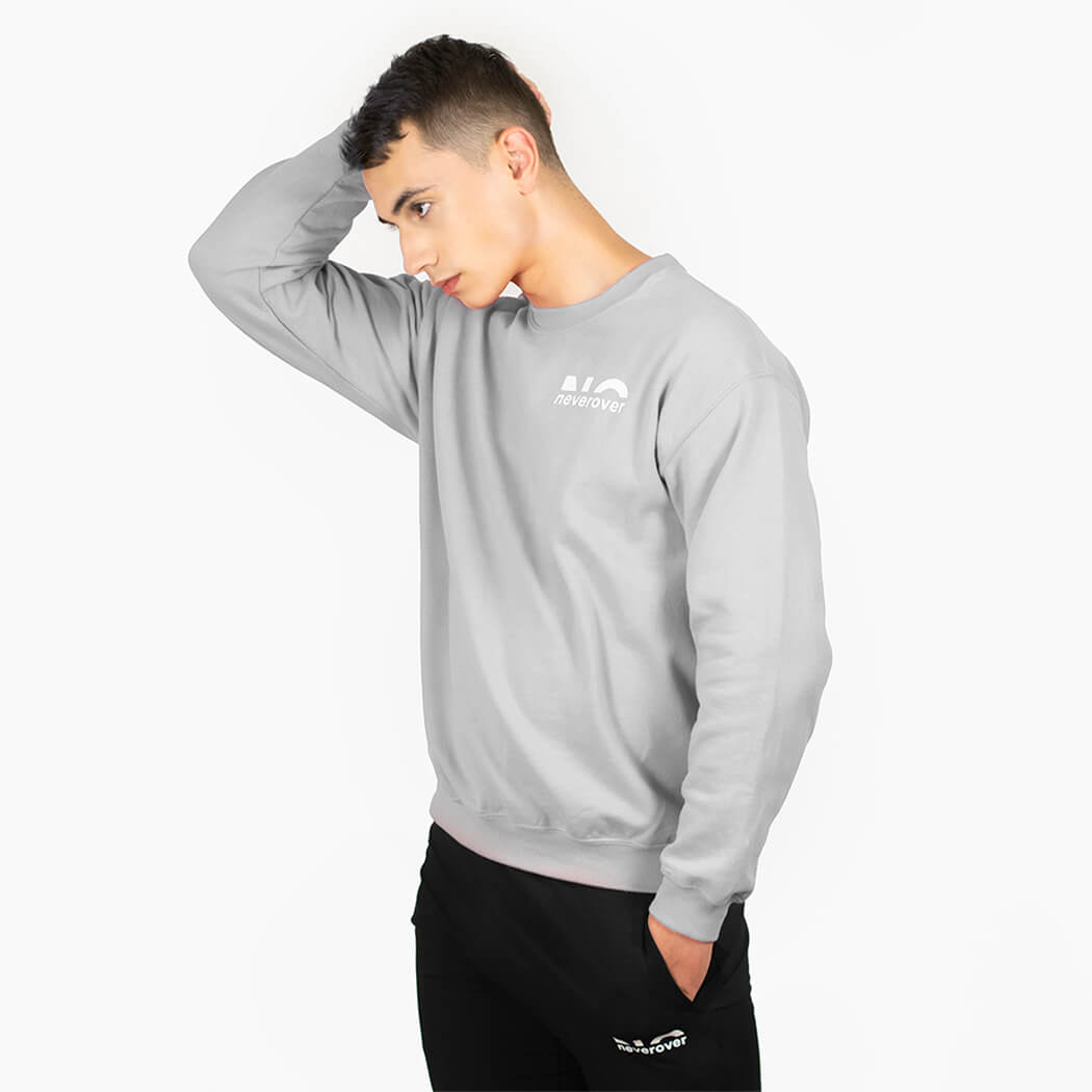 Neverover Athletic Sweatshirt, Men’s Essential Long Sleeve Crewneck Fleece Sweatshirt - Grey