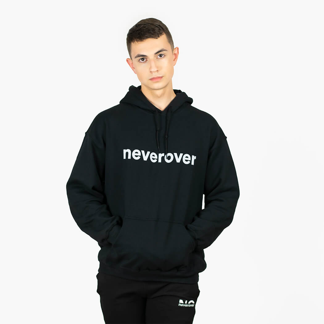 Neverover Fitness Hoodie, Men’s Fitness Pullover Long Sleeve Hoodie - Black