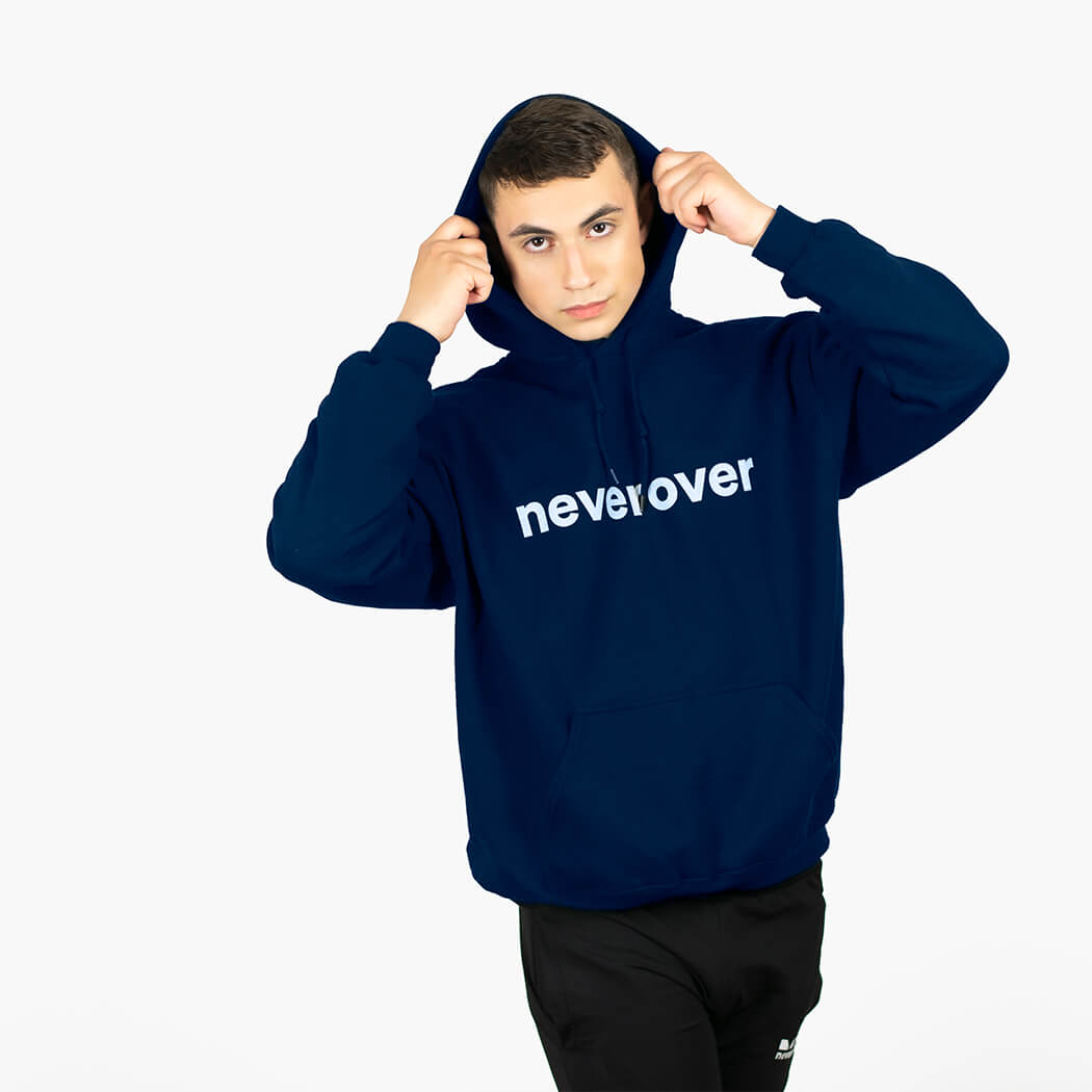 Neverover Fitness Hoodie, Men’s Fitness Pullover Long Sleeve Hoodie - Navy