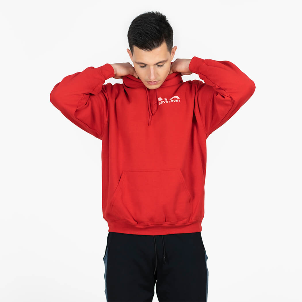 Neverover Athletic Hoodie, Men’s Long Sleeve Pullover Hoodie - Red